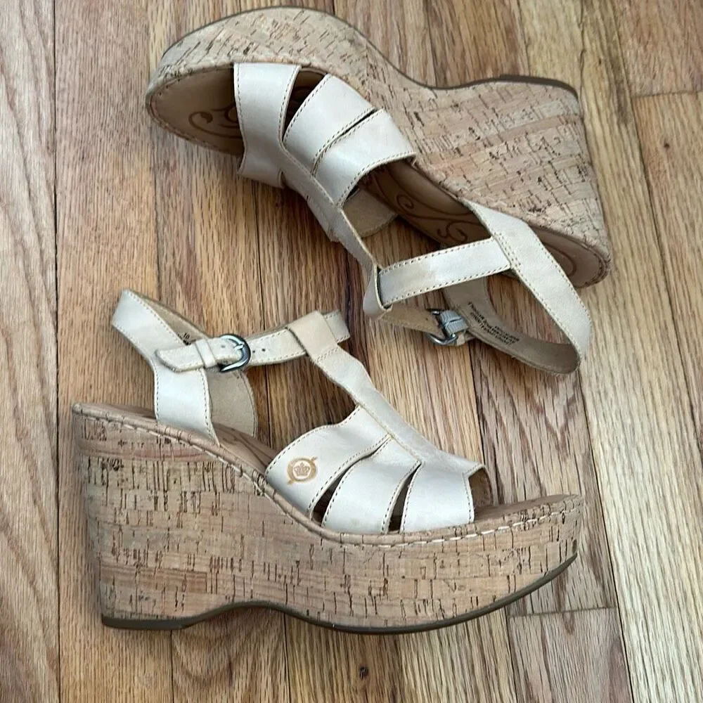 Born Nude Platform Wedges Leather Women Size 10